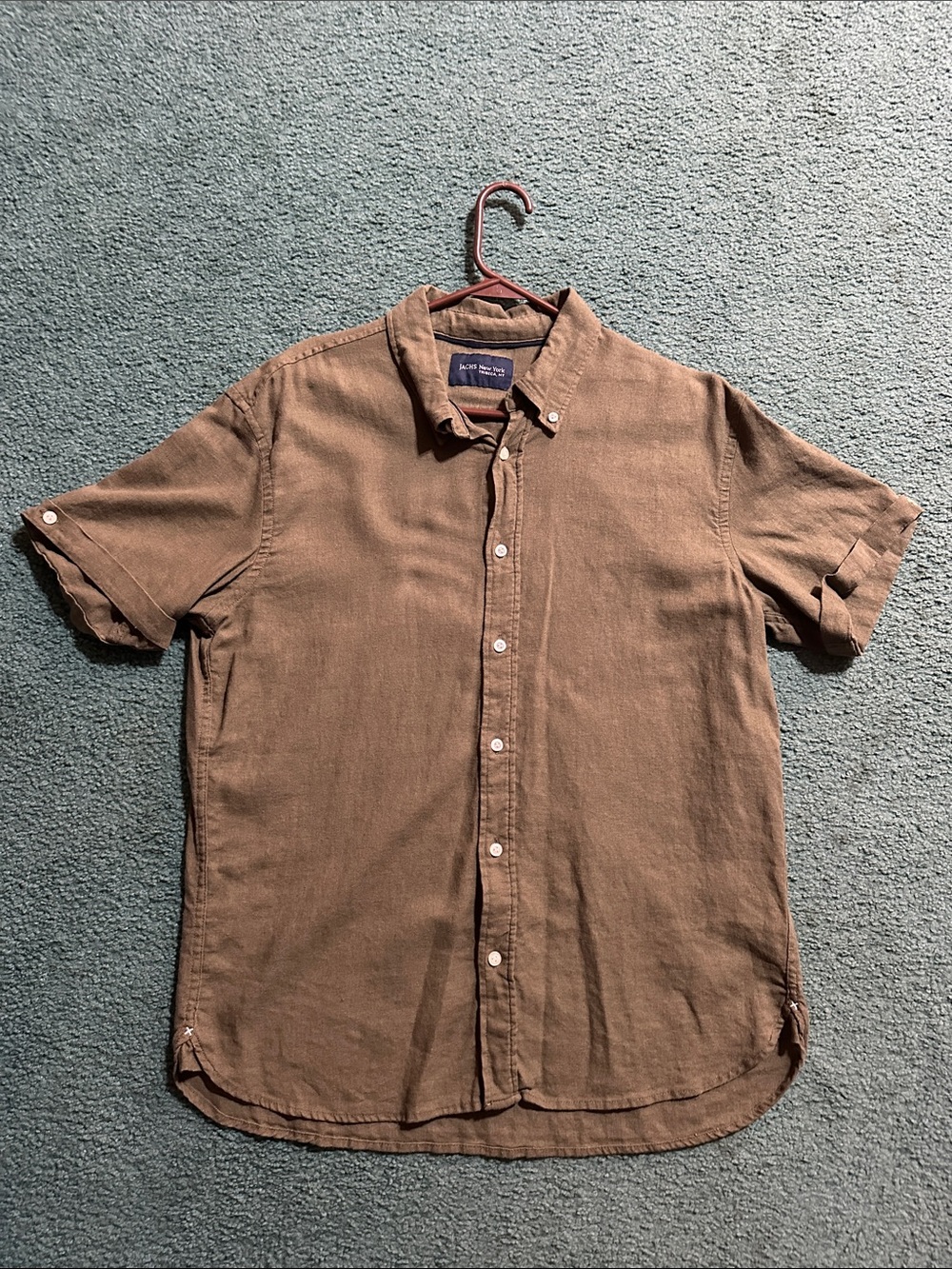 Men's Linen Short-Sleeve Button-Down Shirt in Olive